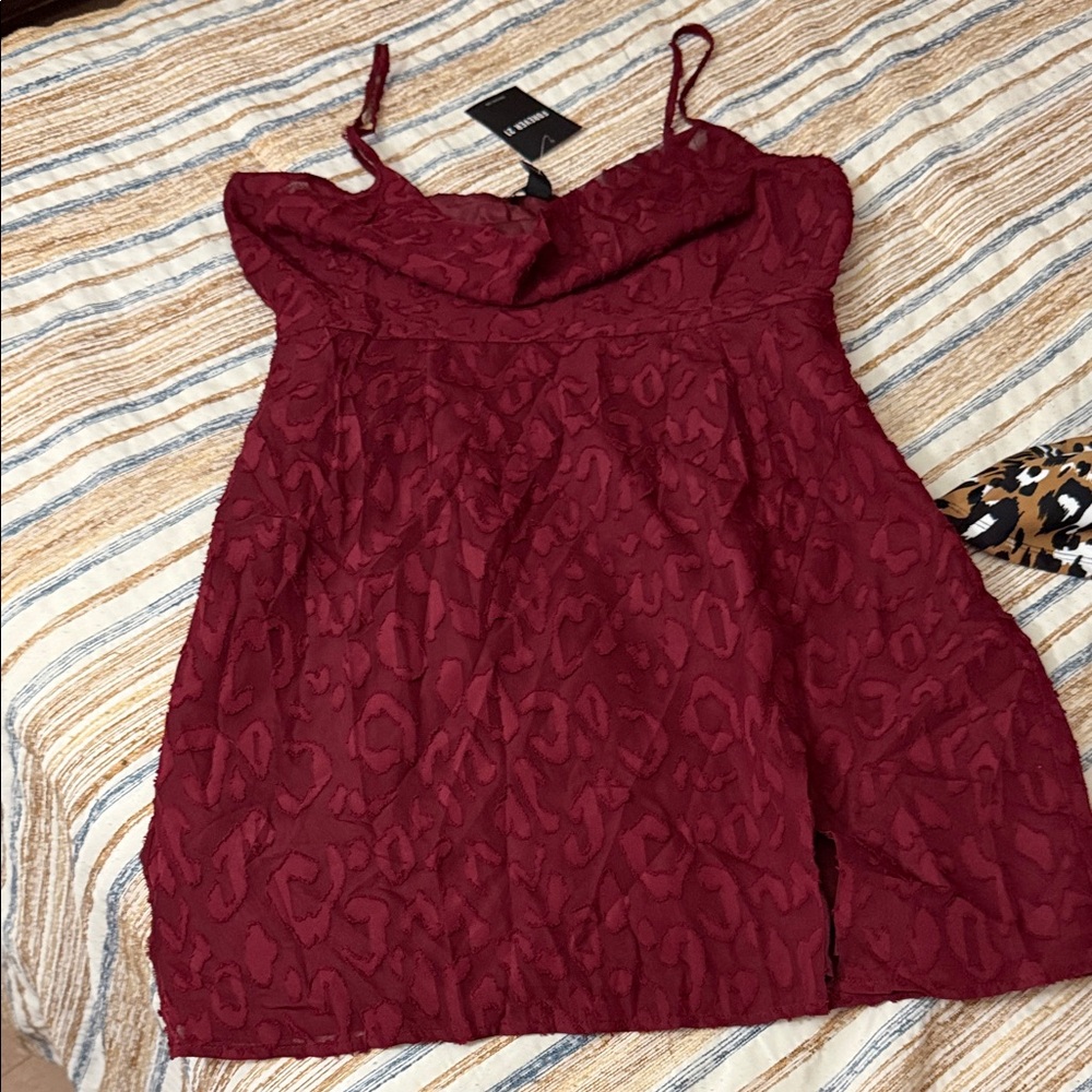 Forever 21 Burgundy Lace/ leopard print cowl neck dress